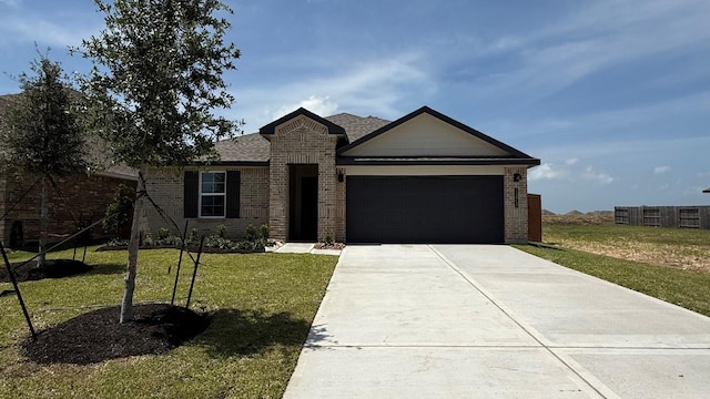 13913 Bahia Bay, Texas City, TX 77591 - view of front of home with brick siding, an attached garage, a front lawn, driveway, and roof with shingles