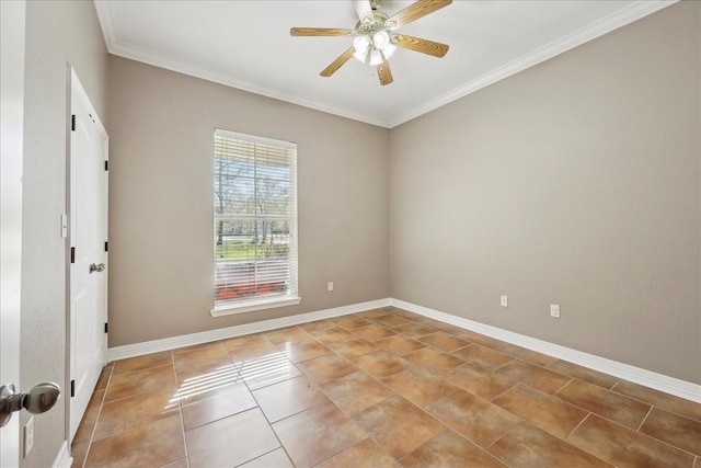 7403 S Park Rd, Lumberton, TX 77657 - spare room featuring baseboards, ceiling fan, light tile patterned flooring, and ornamental molding