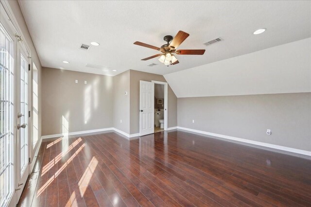 7403 S Park Rd, Lumberton, TX 77657 - bonus room with a ceiling fan, baseboards, visible vents, and wood-type flooring