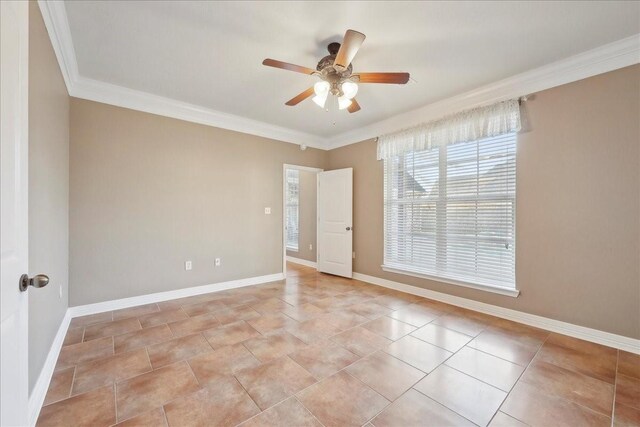 7403 S Park Rd, Lumberton, TX 77657 - spare room featuring baseboards, ceiling fan, and ornamental molding
