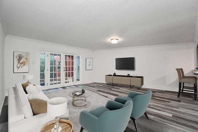 11525 Burdine St Unit 421, Houston, TX 77035 - living room with french doors, wood finished floors, and crown molding