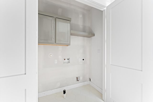 2932 Michaux St, Houston, TX 77009 - laundry area featuring cabinet space, hookup for a gas dryer, electric dryer hookup, hookup for a washing machine, and baseboards