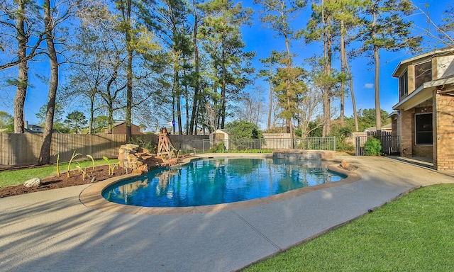 view of pool with a fenced backyard, a patio area, and a fenced in pool