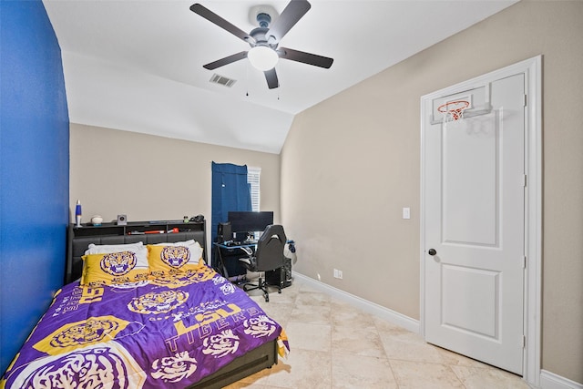 30614 Indigo Falls Dr, Brookshire, TX 77423 - bedroom featuring ceiling fan, lofted ceiling, baseboards, and visible vents