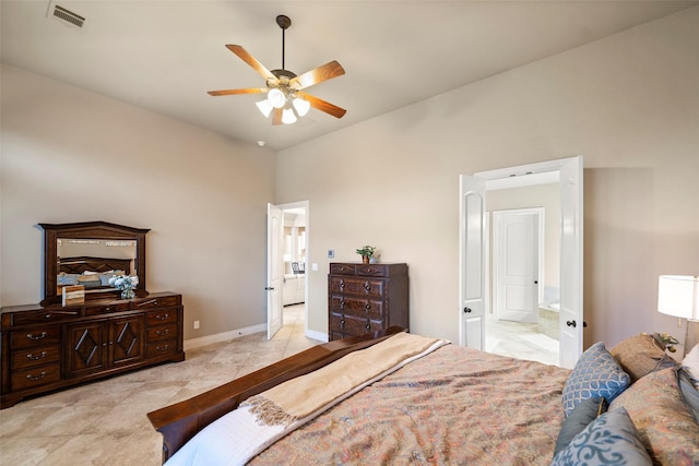 30614 Indigo Falls Dr, Brookshire, TX 77423 - bedroom with baseboards, tile patterned flooring, visible vents, and a ceiling fan