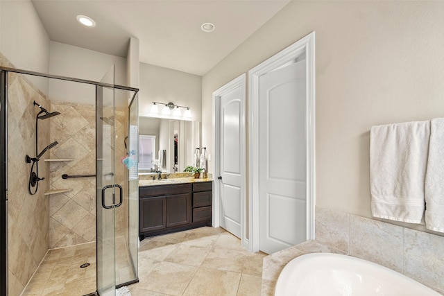 30614 Indigo Falls Dr, Brookshire, TX 77423 - bathroom with a shower stall, vanity, and a bath