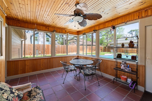 sunroom with a ceiling fan and a healthy amount of sunlight