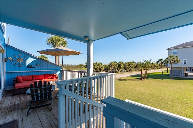908 Calico Jack Cv, Galveston, TX 77554 - wooden deck with a yard and an outdoor hangout area