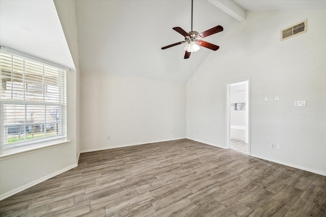 12007 Fairpoint Dr, Houston, TX 77099 - spare room with visible vents, beamed ceiling, ceiling fan, and wood finished floors