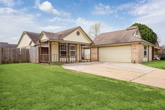 12007 Fairpoint Dr, Houston, TX 77099 - view of front facade with fence, driveway, an attached garage, a front lawn, and brick siding