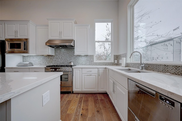 2414 Canal St Unit A, Houston, TX 77003 - kitchen with stainless steel appliances, under cabinet range hood, a sink, and white cabinetry