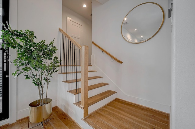 2414 Canal St Unit A, Houston, TX 77003 - stairway with wood finished floors, recessed lighting, and baseboards