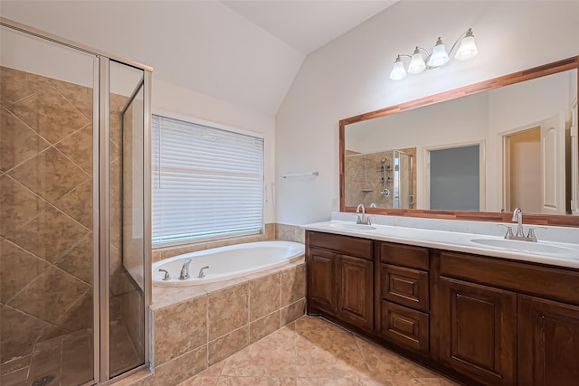6010 Le Moyne Pass Ln, Missouri City, TX 77459 - full bathroom featuring lofted ceiling, a garden tub, a shower stall, and a sink