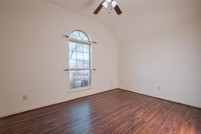 6010 Le Moyne Pass Ln, Missouri City, TX 77459 - spare room with dark wood finished floors, a ceiling fan, and vaulted ceiling