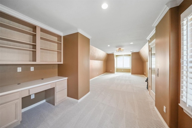 2112 Mcduffie St, Houston, TX 77019 - unfurnished office featuring built in study area, baseboards, light carpet, and recessed lighting