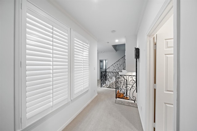 2112 Mcduffie St, Houston, TX 77019 - hall with carpet floors, crown molding, and recessed lighting