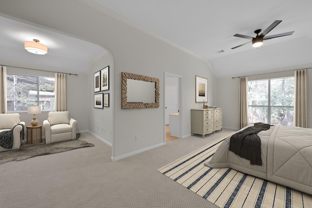 82 S Regan Mead Cir, Montgomery, TX 77382 - carpeted bedroom featuring vaulted ceiling, baseboards, and ornamental molding