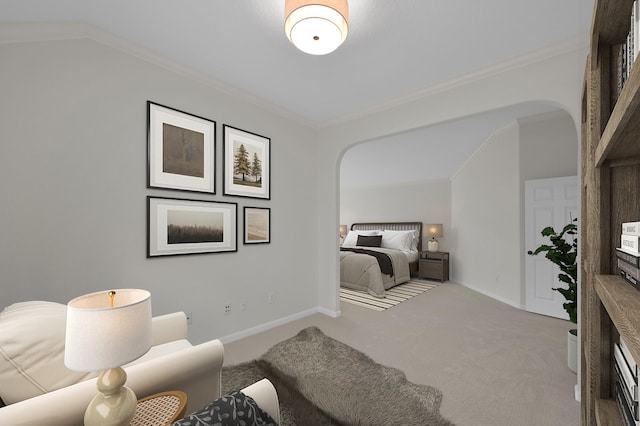 82 S Regan Mead Cir, Montgomery, TX 77382 - carpeted bedroom with arched walkways, crown molding, and baseboards