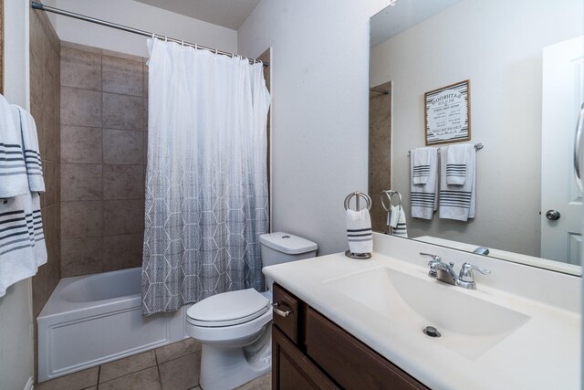 17823 Dappled Walk Way, Cypress, TX 77429 - full bath with vanity, tile patterned floors, and shower / bath combo with shower curtain