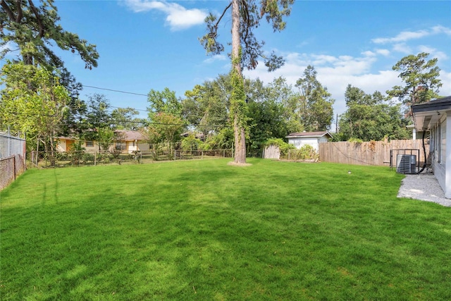 view of yard featuring cooling unit and a fenced backyard