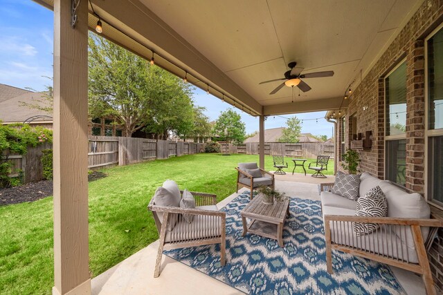 4738 Trickle Creek Ct, Fulshear, TX 77441 - view of patio with outdoor lounge area and ceiling fan