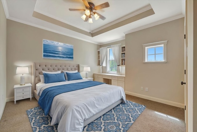 2023 Greenwood Oaks Dr, Houston, TX 77062 - bedroom with light colored carpet, crown molding, a raised ceiling, and baseboards
