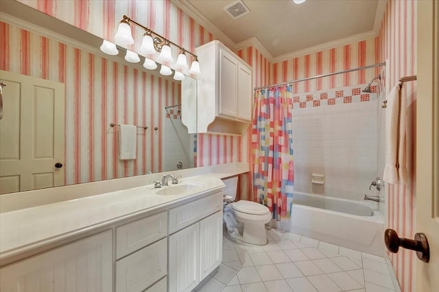 2023 Greenwood Oaks Dr, Houston, TX 77062 - bathroom featuring visible vents, wallpapered walls, toilet, tile patterned floors, and vanity