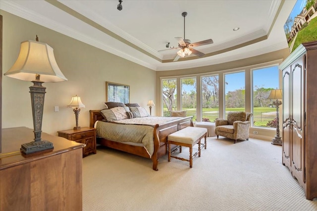2023 Greenwood Oaks Dr, Houston, TX 77062 - bedroom with a raised ceiling, light carpet, and crown molding