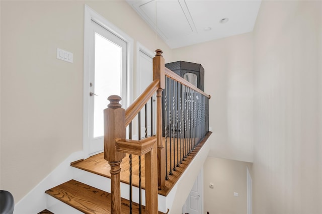 4314 Gibson St Unit A, Houston, TX 77007 - stairs with attic access and plenty of natural light