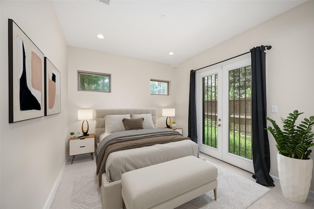 4314 Gibson St Unit A, Houston, TX 77007 - bedroom featuring french doors, access to outside, light carpet, and recessed lighting