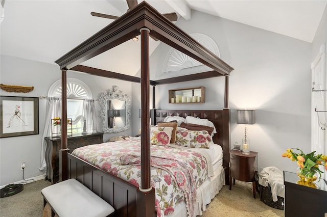 834 Lamonte Ln, Houston, TX 77018 - carpeted bedroom with baseboards and lofted ceiling with beams