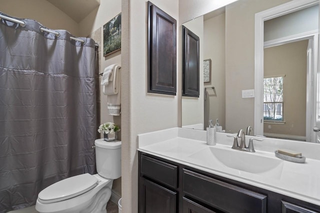 24146 Valencia Ridge Ln, Katy, TX 77494 - full bathroom with vanity, a shower with shower curtain, and toilet