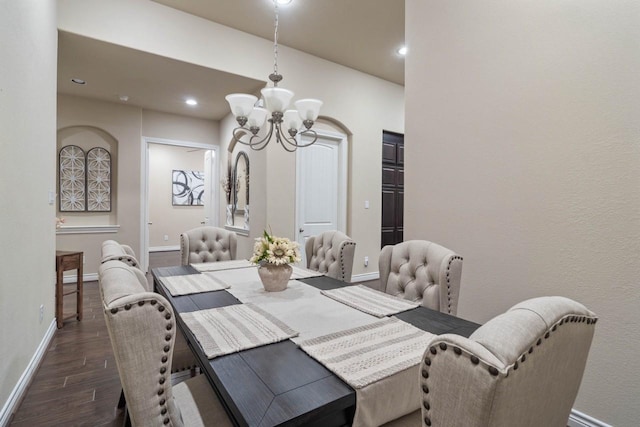24146 Valencia Ridge Ln, Katy, TX 77494 - dining space with an inviting chandelier, recessed lighting, baseboards, and dark wood-type flooring