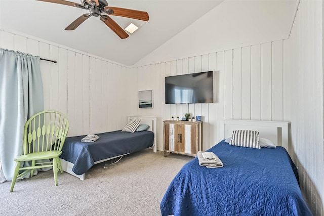 23155 Gulf Dr, Galveston, TX 77554 - carpeted bedroom with lofted ceiling and a ceiling fan