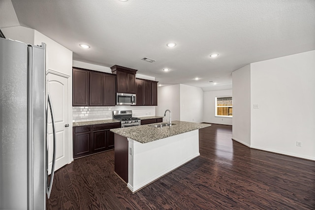 kitchen with dark wood finished floors, visible vents, a sink, and appliances with stainless steel finishes