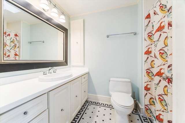 3126 Mid Ln, Houston, TX 77027 - bathroom featuring vanity, crown molding, and a shower with curtain