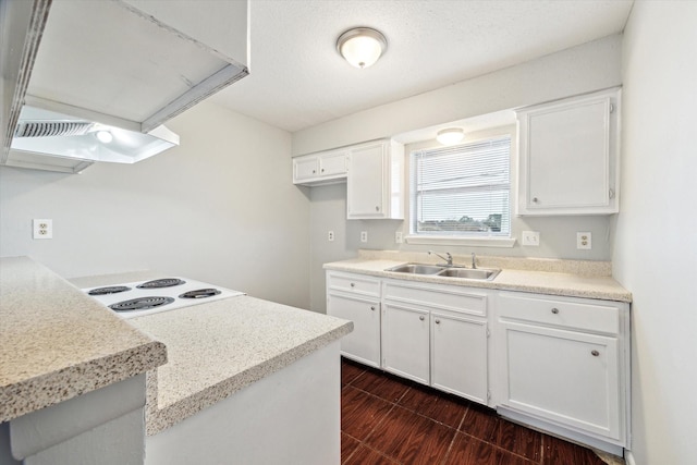 4029 Briar Hollow Dr, Dickinson, TX 77539 - kitchen featuring white cabinets, light countertops, cooktop, wood tiled floor, and a sink