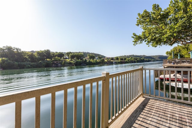 exterior space with a water view
