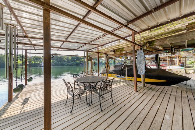 dock area featuring a water view and boat lift