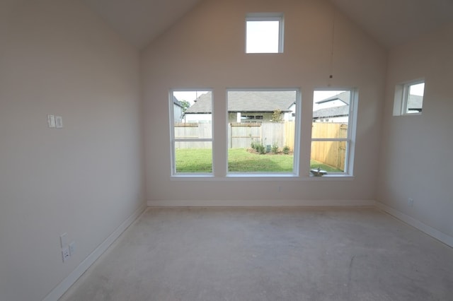 9710 Falling Leaf Dr, Missouri City, TX 77459 - empty room with high vaulted ceiling and baseboards