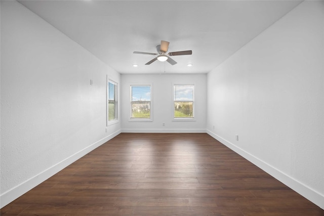 2214 Stevens St, Houston, TX 77026 - unfurnished room featuring baseboards, recessed lighting, ceiling fan, and dark wood finished floors