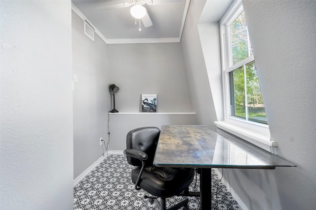 15407 Oaklawn Park Dr, Houston, TX 77069 - office space with ceiling fan and crown molding