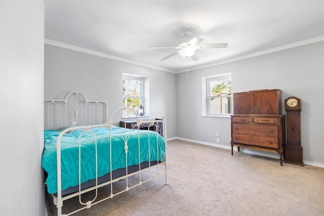 15407 Oaklawn Park Dr, Houston, TX 77069 - bedroom featuring multiple windows, crown molding, carpet flooring, and ceiling fan