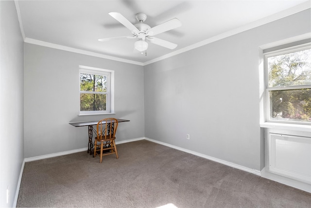 15407 Oaklawn Park Dr, Houston, TX 77069 - carpeted empty room featuring ornamental molding and a ceiling fan