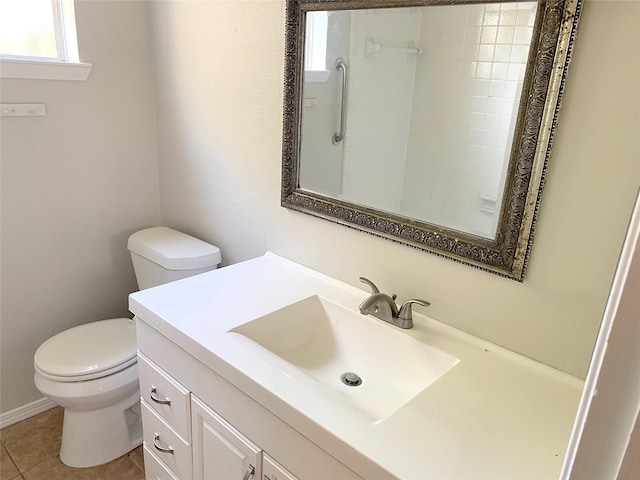 2414 Woven Wood Ln, Richmond, TX 77406 - bathroom featuring tile patterned floors, tiled shower, toilet, and vanity