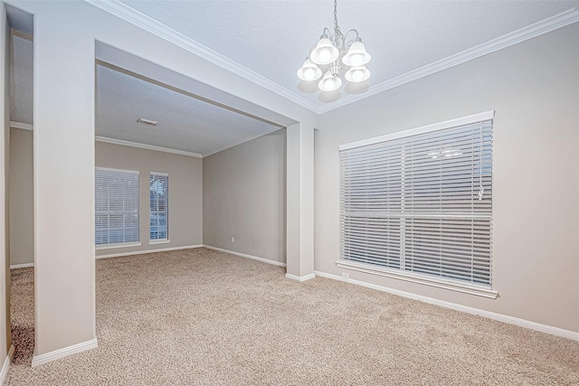 21403 Park Post Ln, Katy, TX 77450 - unfurnished room featuring a chandelier, carpet, and crown molding