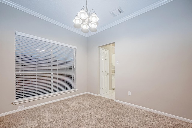 21403 Park Post Ln, Katy, TX 77450 - unfurnished room with a chandelier, light colored carpet, and ornamental molding