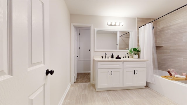 6211 Fairchild St, Houston, TX 77028 - full bathroom featuring shower / tub combo, double vanity, and baseboards