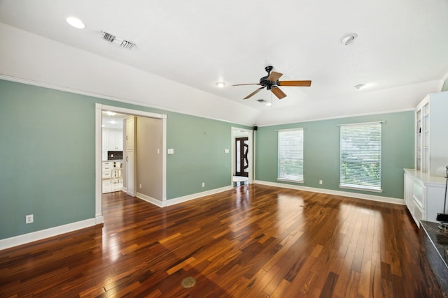 17207 Penick Rd, Waller, TX 77484 - unfurnished room featuring ceiling fan, baseboards, hardwood / wood-style flooring, recessed lighting, and lofted ceiling