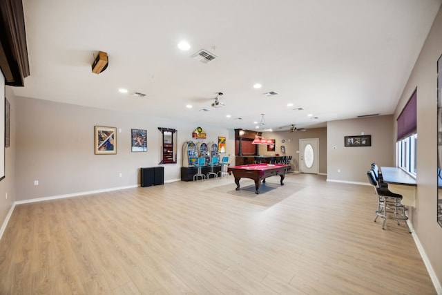 17207 Penick Rd, Waller, TX 77484 - recreation room featuring billiards table, light wood-type flooring, baseboards, and recessed lighting